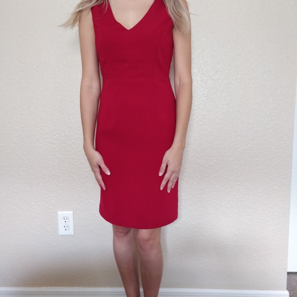 Red V neck dress
